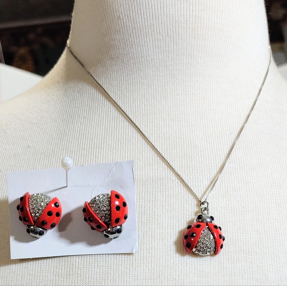 Ladybug Jewelry Set - Red and Silver 925ss Chain Nwot